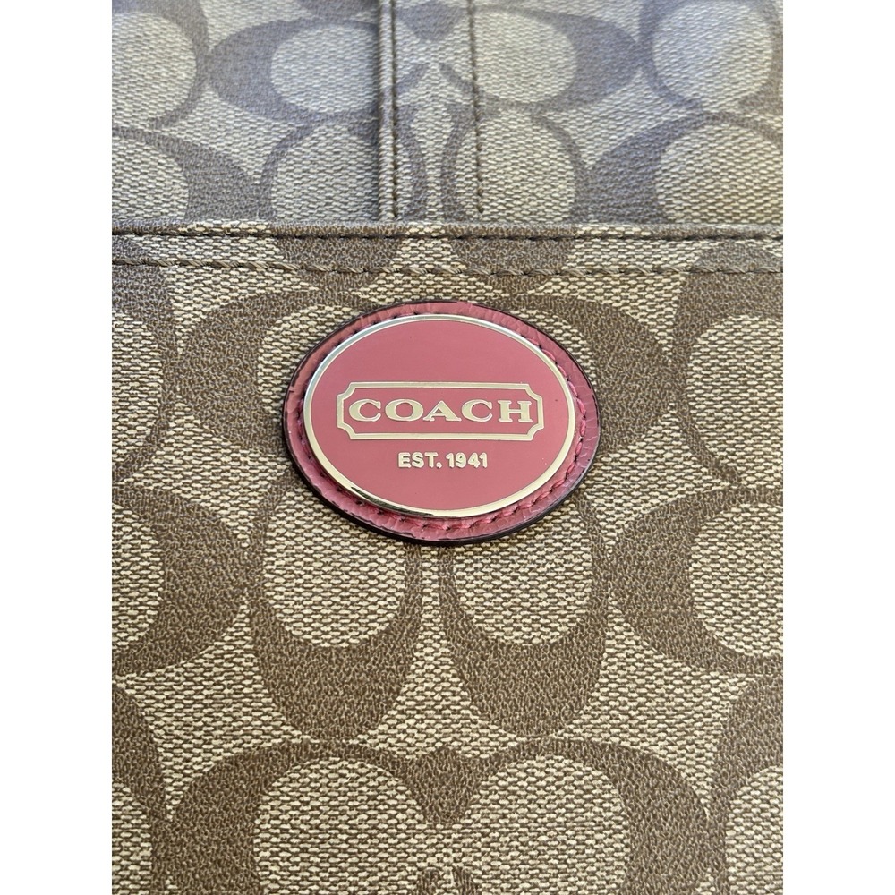 COACH Signature Peyton Tote - F18917 - Tan And Magenta - Picture 2 of 10
